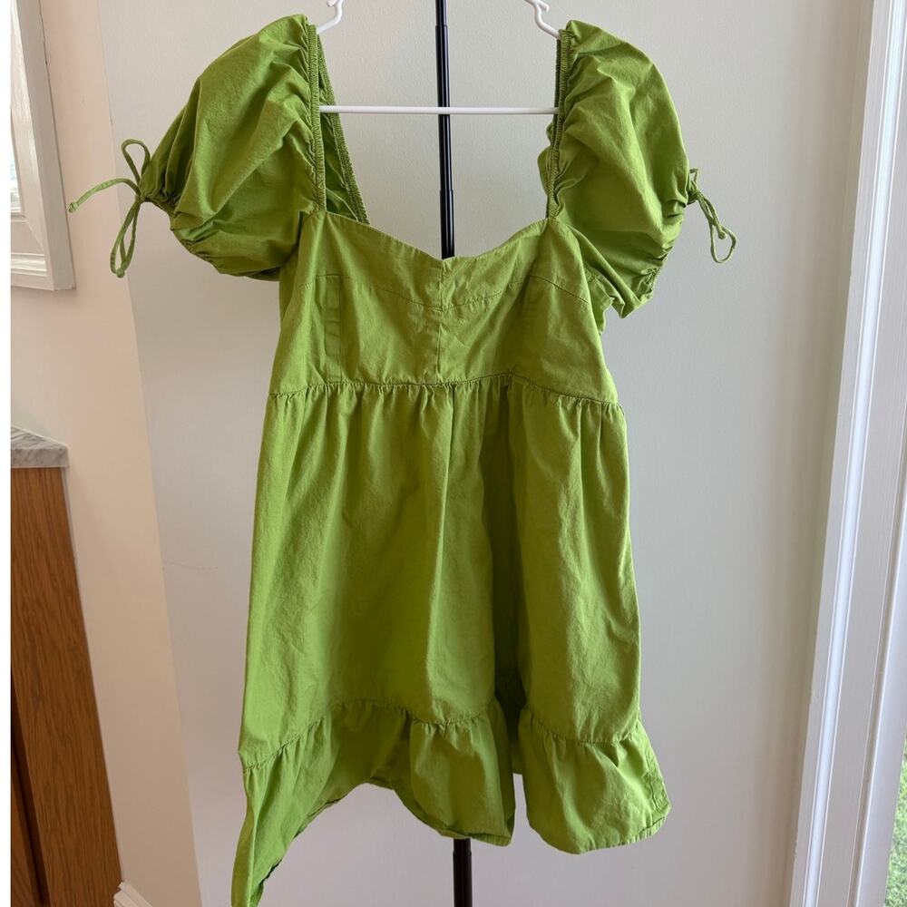 100% Cotton Green Puff Sleeve Babydoll Mini Dress Size XL Sim & Sam
